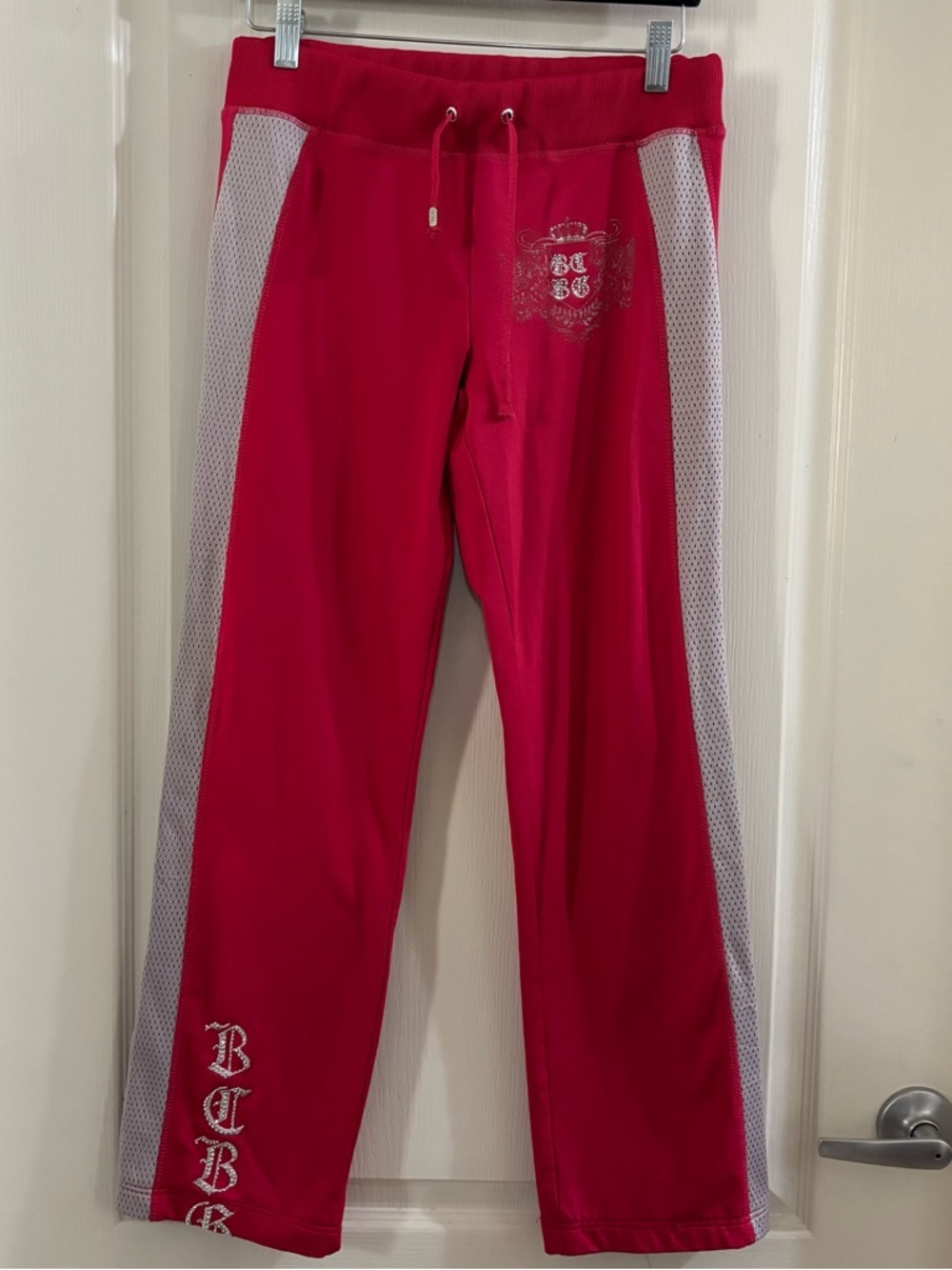 BCBGMaxAzria Bright Pink Joggers with White Mesh Panels